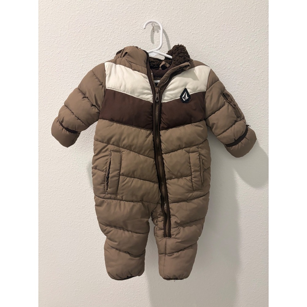 Volcom Baby Puffer Snowsuit Hooded One Piece Brown Cream 6/9M